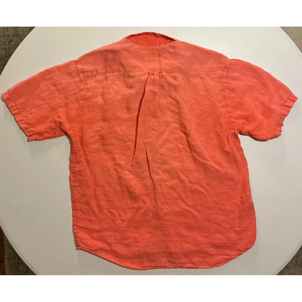 VTG Banana Republic Shirt Mens L Coral 100% Irish Linen Short‎ Sleeve Casual